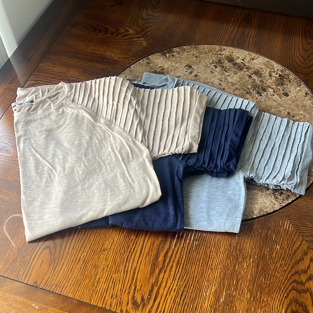 3 pack of shirts, blue, beige and grey. Size medium